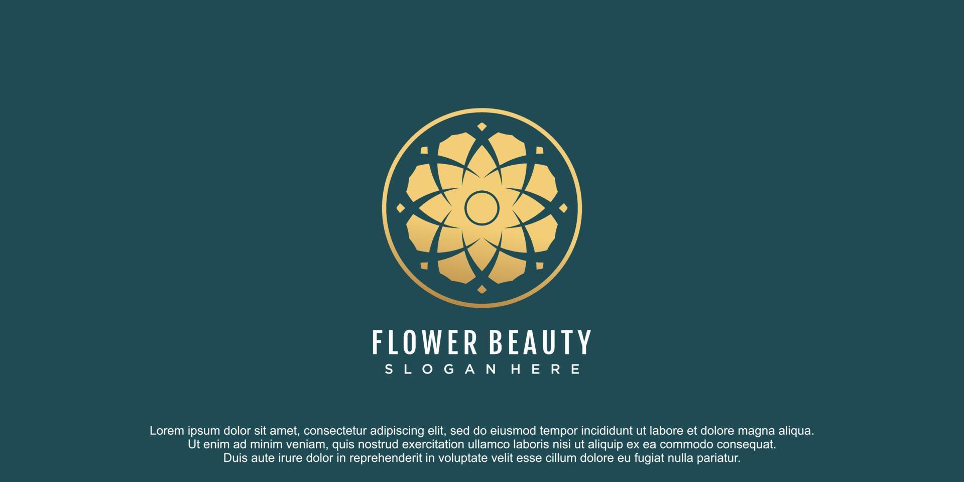 Flower logo with negative space gold gradient icon vector illustration