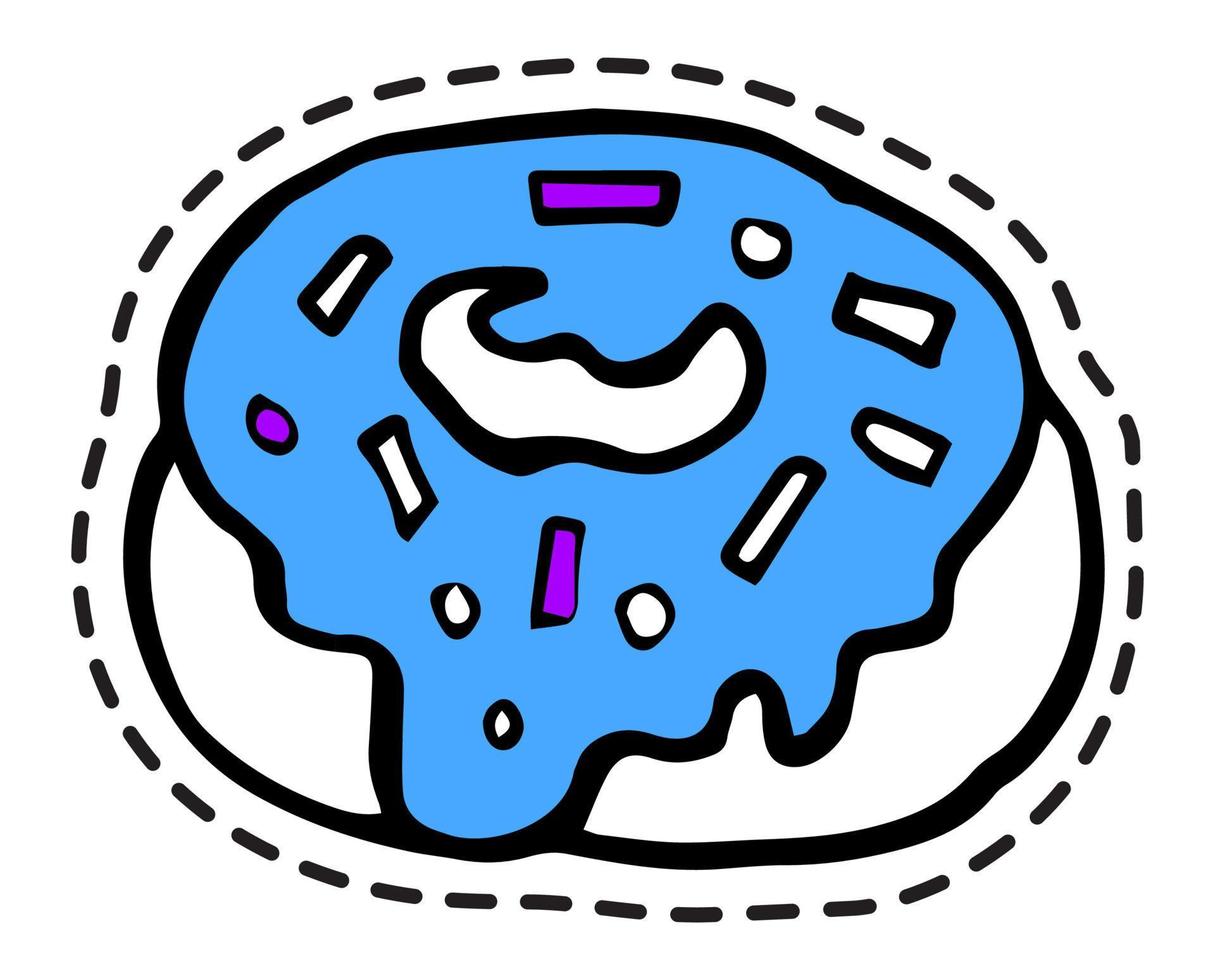Dessert sweet donut with topping, bakery sticker vector