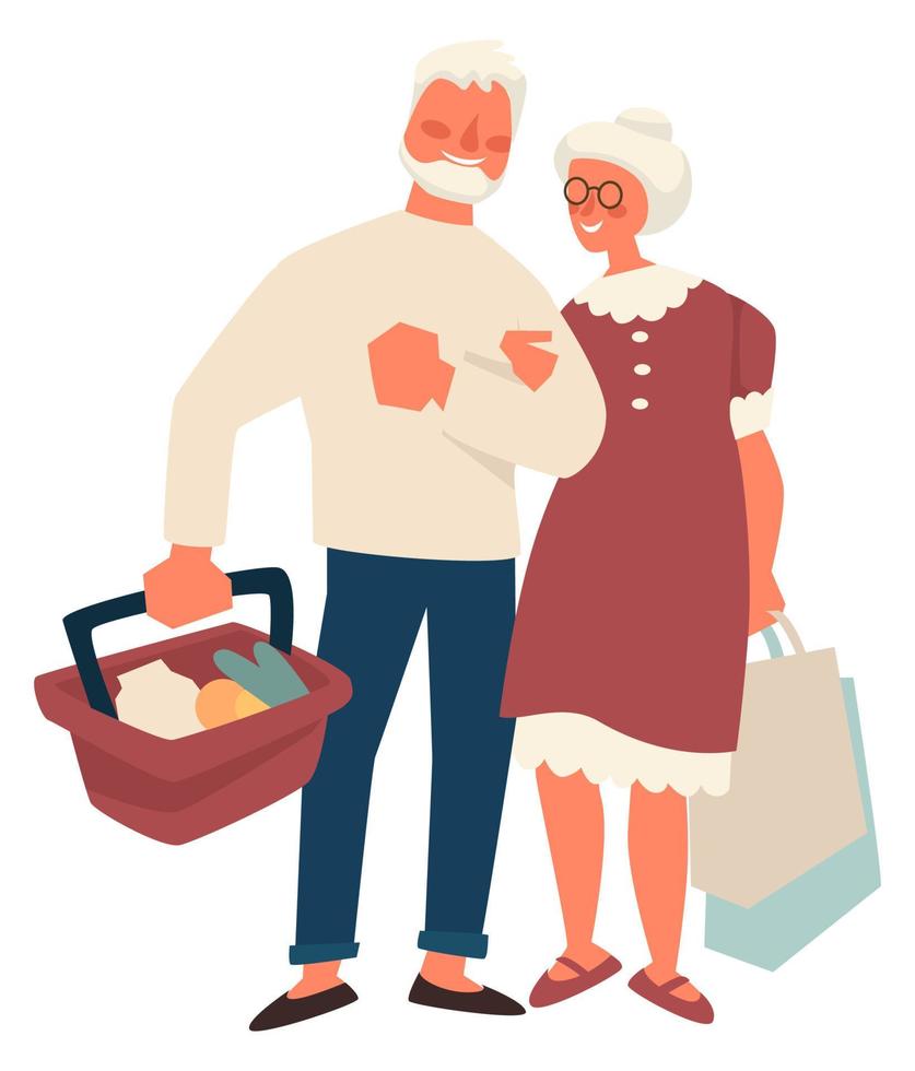 Grandmother and grandfather with shopping basket vector