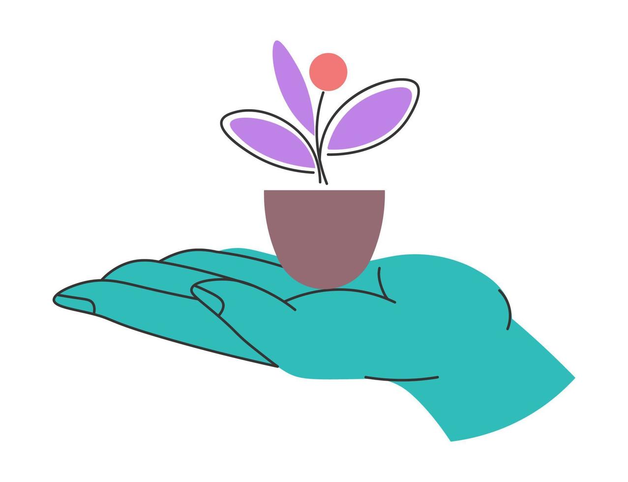 Hand holding houseplant flower with petals vector