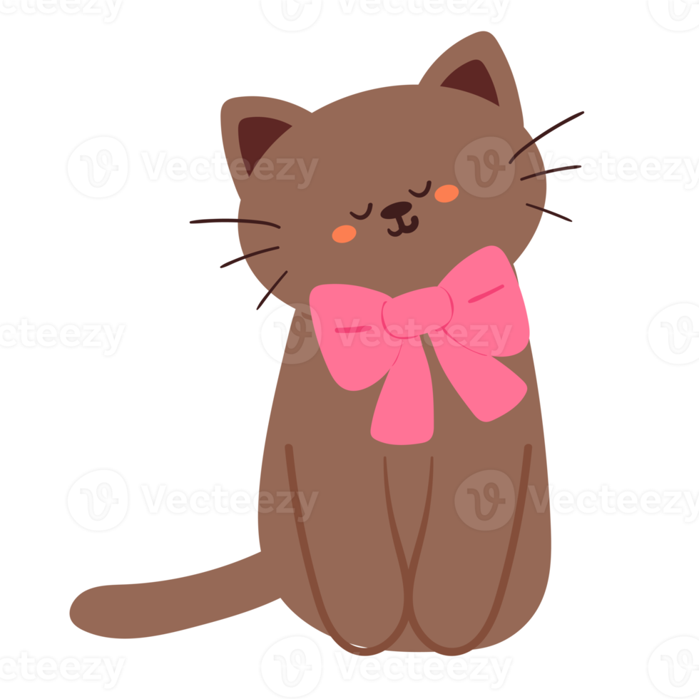 söt tecknad serie katt leende med rosa band png
