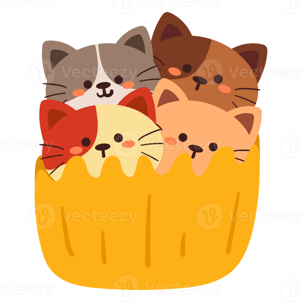 söt tecknad serie katt cupcake. söt mat karaktär ikon design png