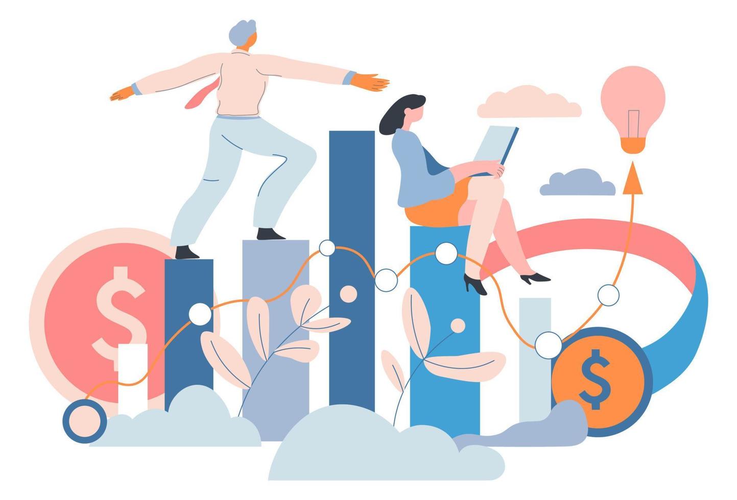 People working on laptops, business growth vector