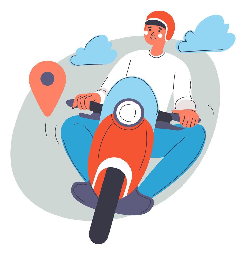 Man delivering order on scooter service for client vector