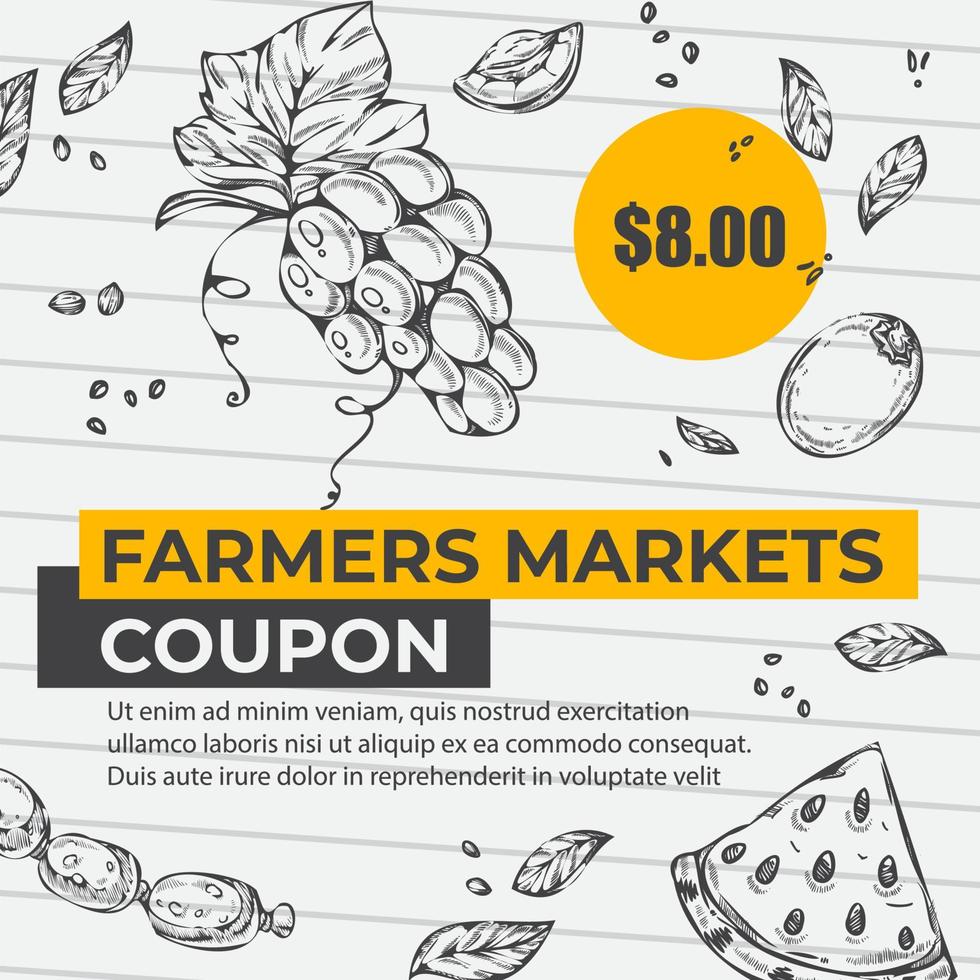 Farmers markets coupons and sales on products vector