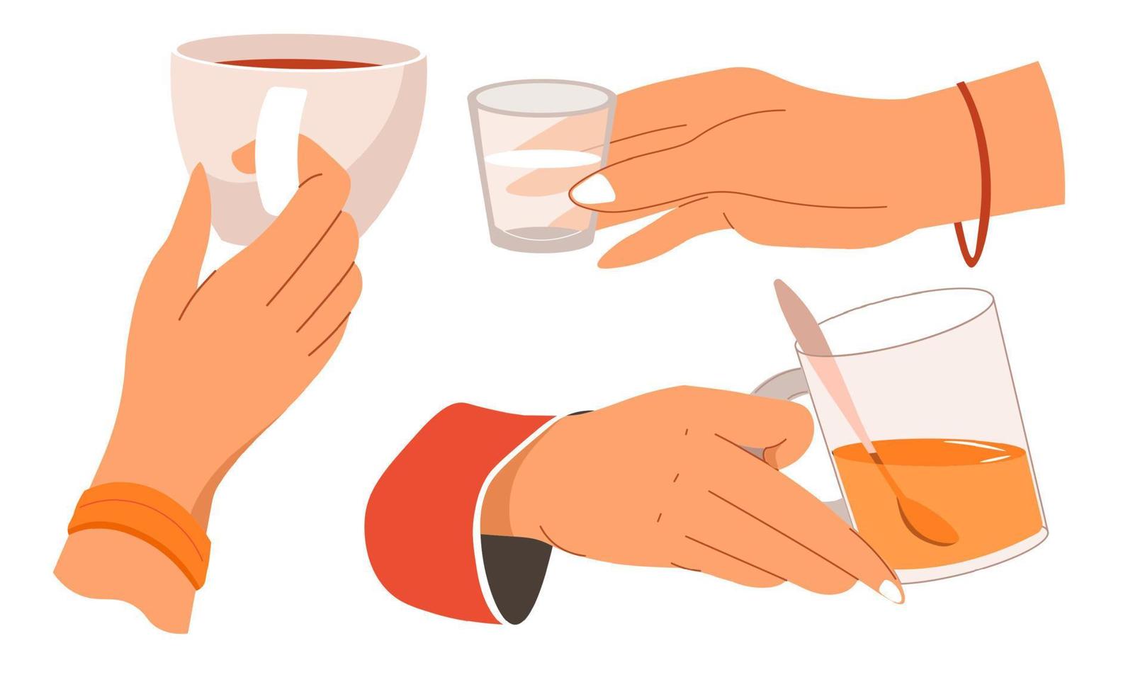 Hand holding glass of water tea and juice vector