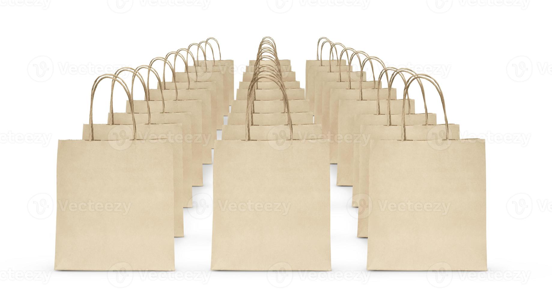 folded paper bag with handles isolated on white background photo