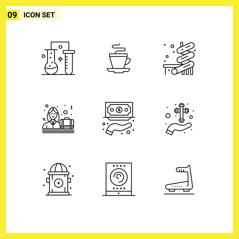 Modern Set of 9 Outlines and symbols such as funding female indian case business Editable Vector Design Elements