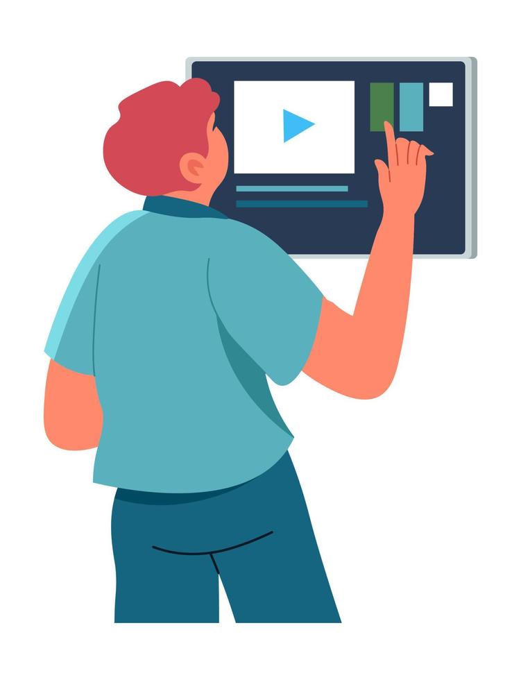 Teenager watching video in web, education course vector