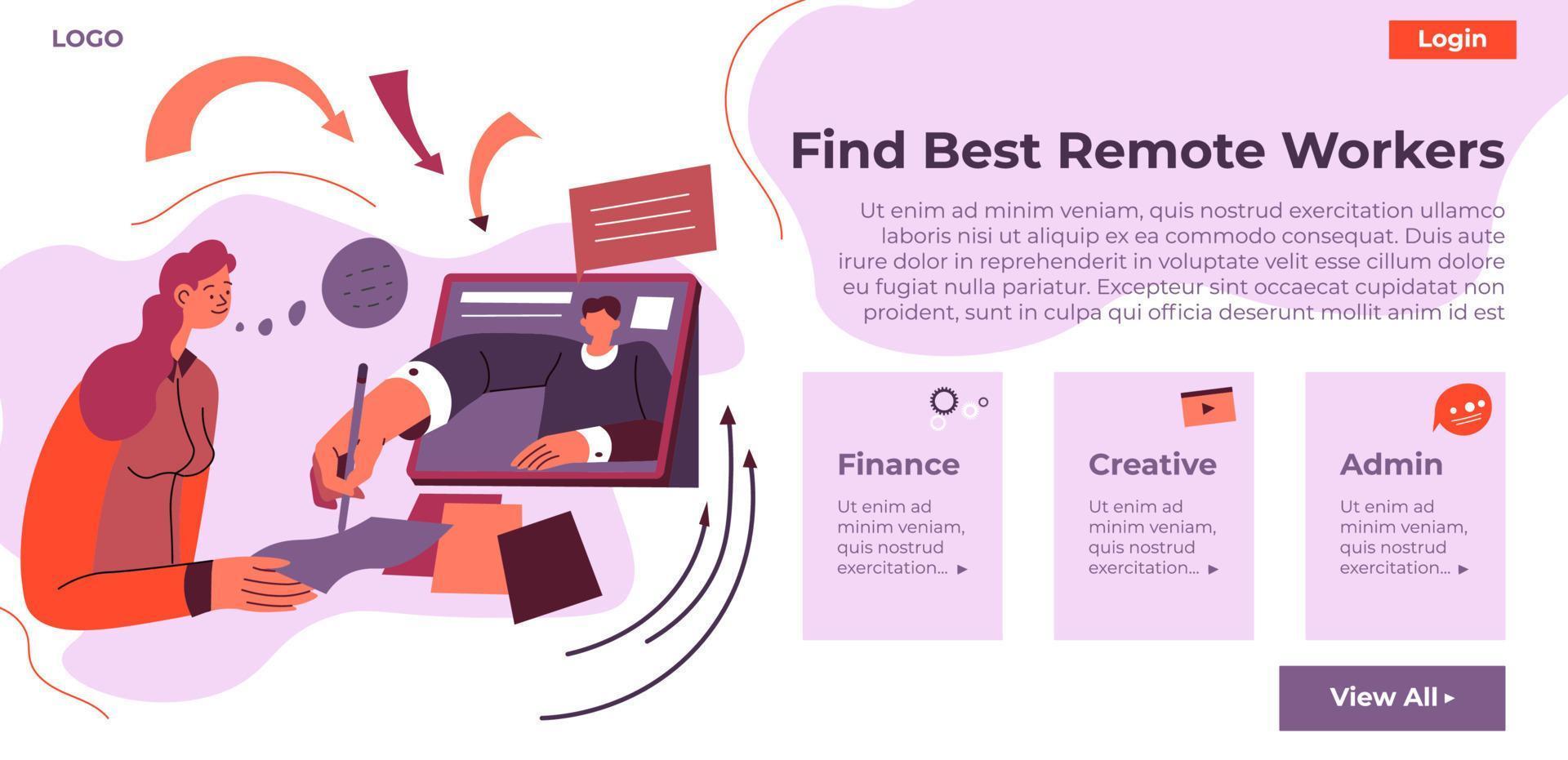 encuentre los mejores trabajadores remotos, finanzas y creatividad vector