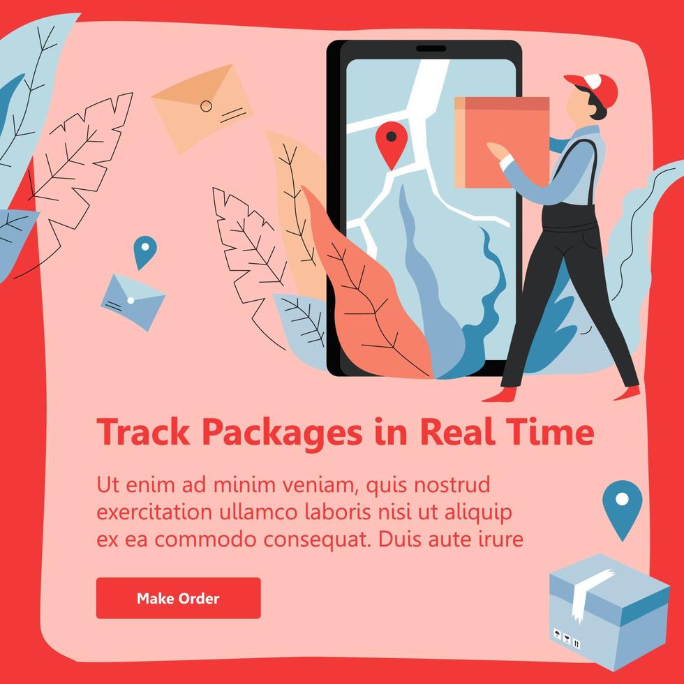 Track packages in real time, delivery service vector