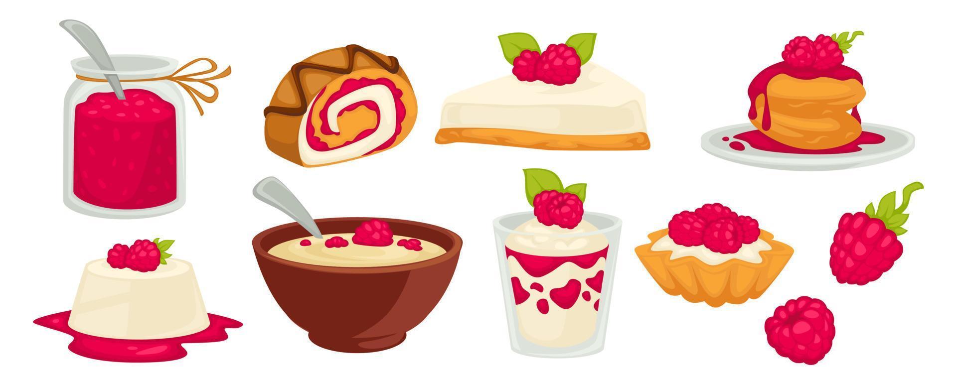 Raspberry jam and cakes, pancakes and roll vector