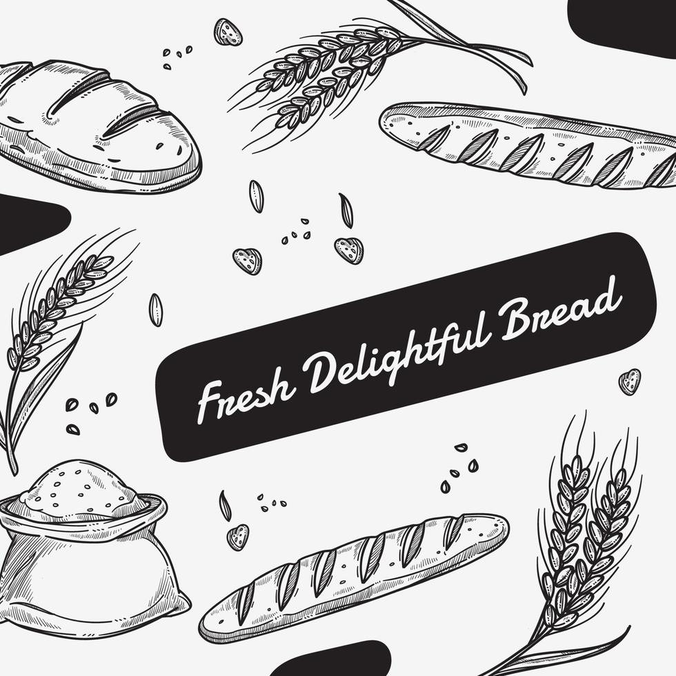 Fresh delightful bread, baguette and bakery shop vector