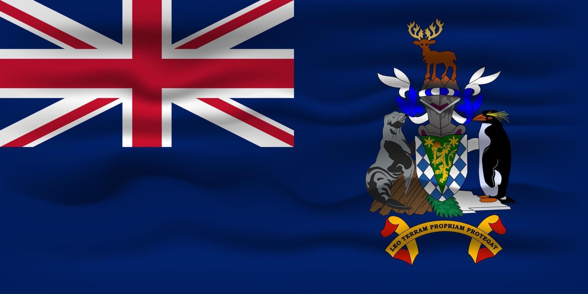 Waving flag of the country South Georgia and the South Sandwich Islands. Vector illustration.