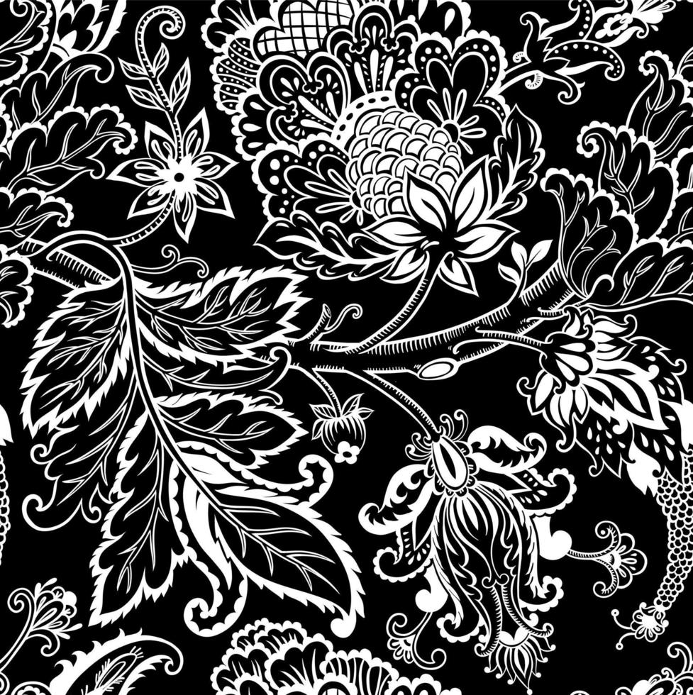 bosquejo monocromo flores en flor, vector patrón