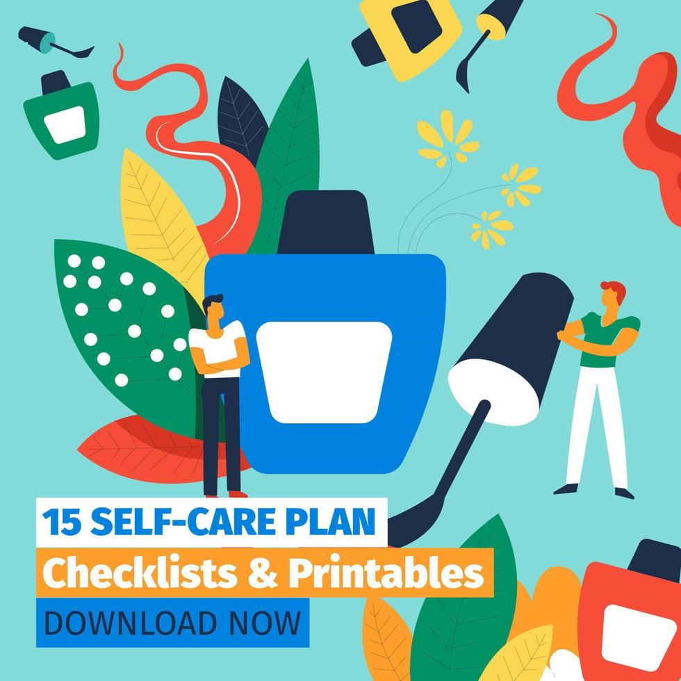 Self care plan, checklist and printables download vector