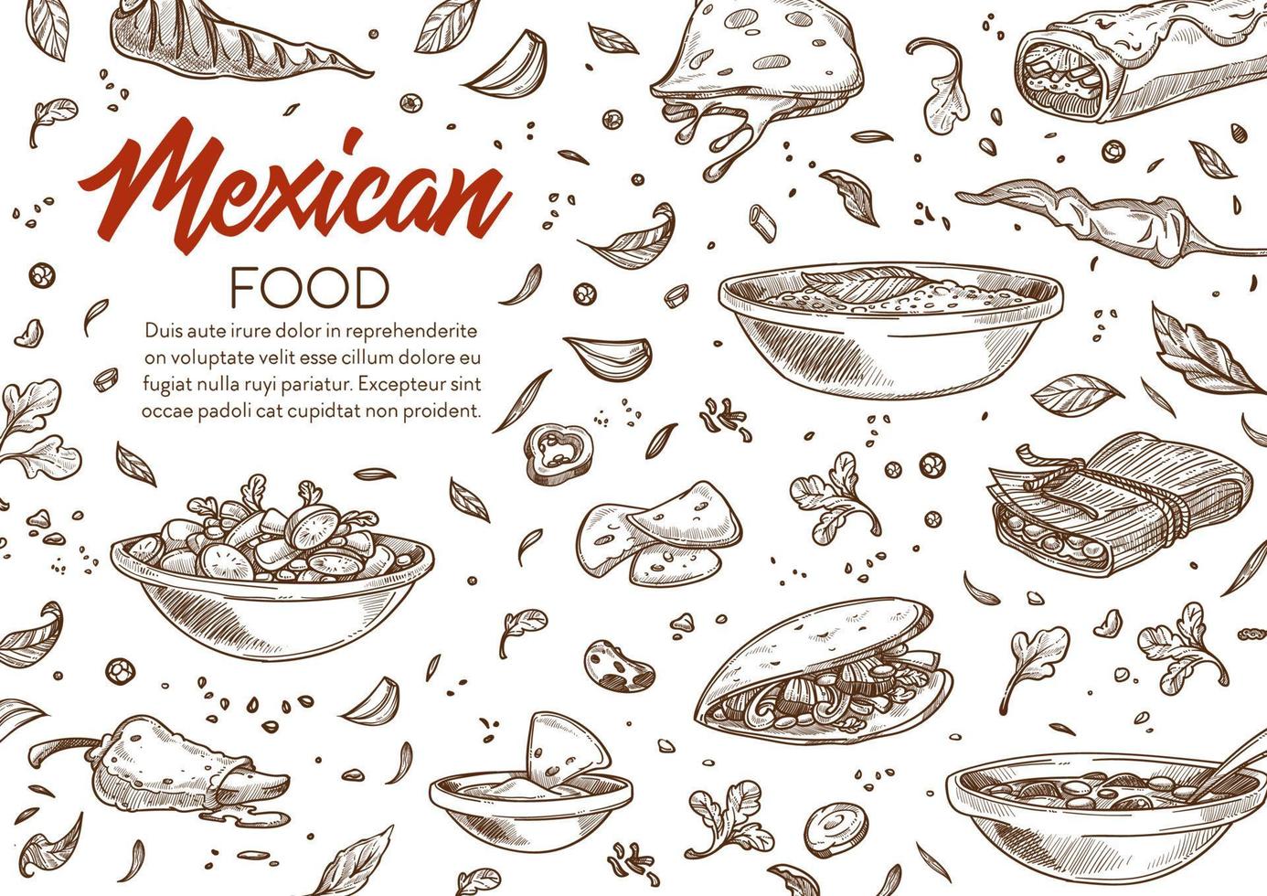 platos de recetas de comida mexicana en anuncio de menú vector