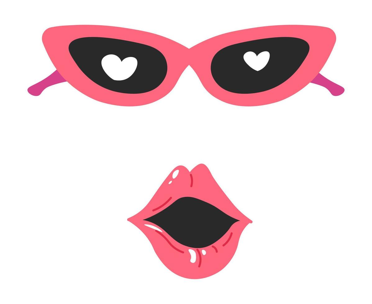 Funny face, open mouth and heart shaped glasses vector