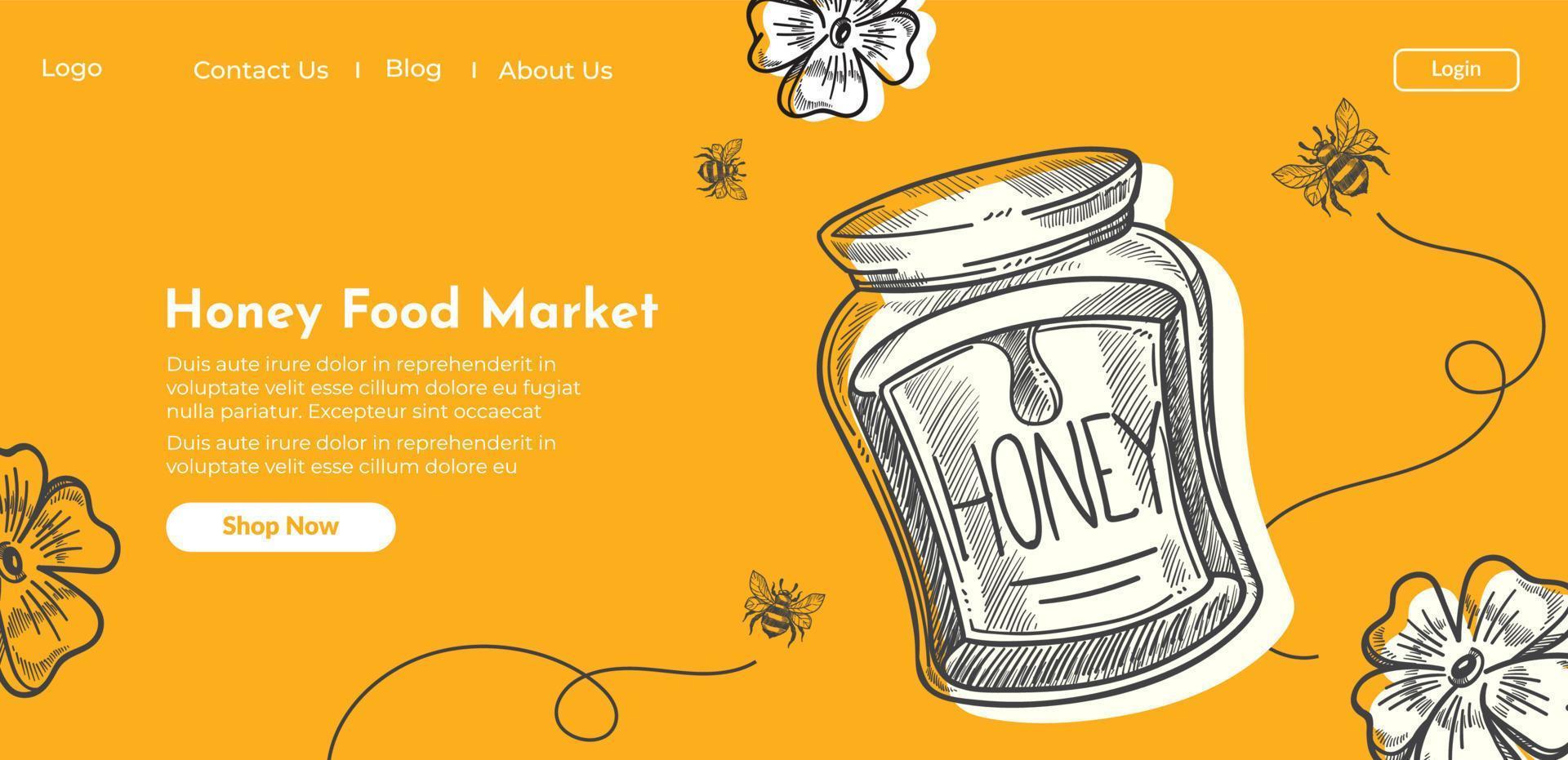 Honey food market organic shop website vector
