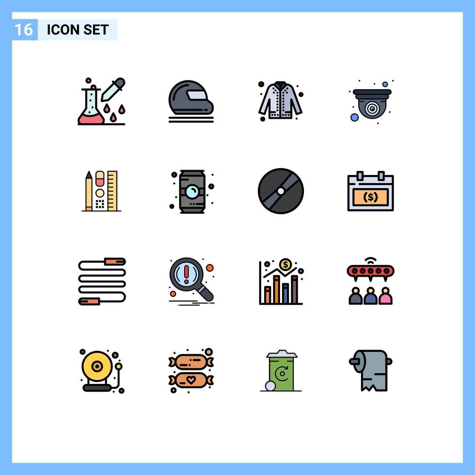 Modern Set of 16 Flat Color Filled Lines and symbols such as design cam goal keeper eid fashion Editable Creative Vector Design Elements
