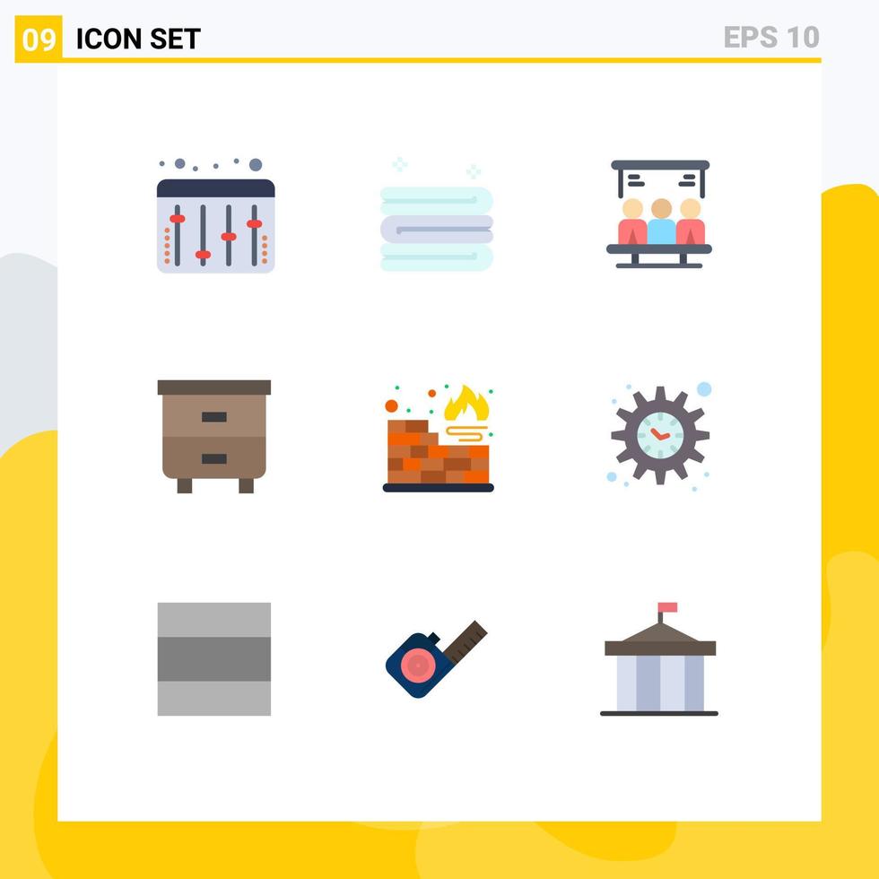 Pack of 9 creative Flat Colors of management firewall technology database furniture Editable Vector Design Elements