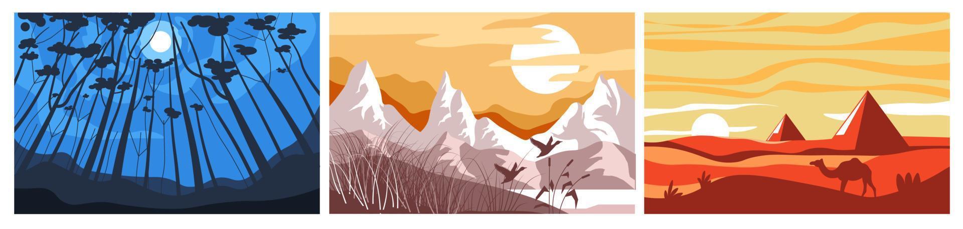Desert landscape, mountains and forest at night vector