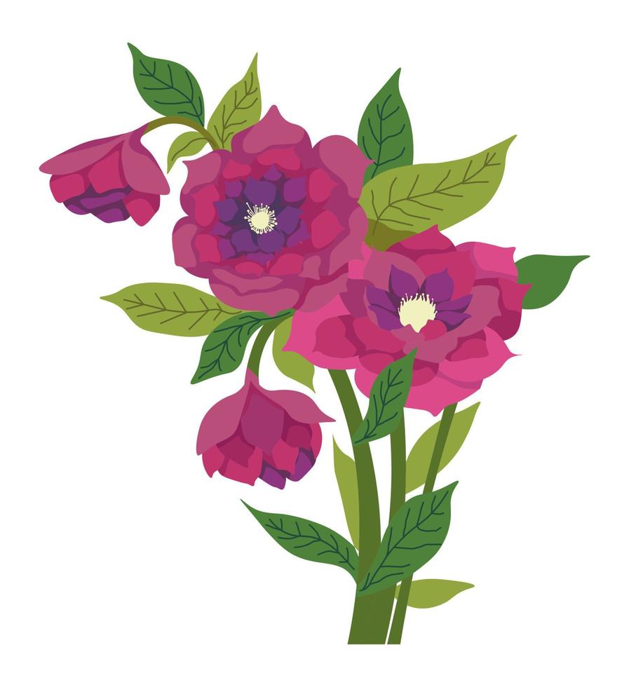 Rose bouquet, blooming roses florist composition vector