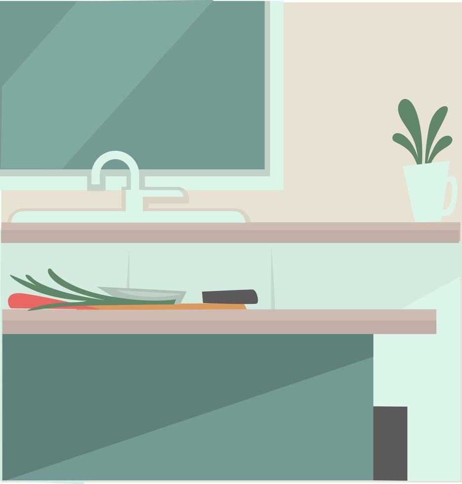 diseño de interiores de cocina moderna con mesa y fregadero vector