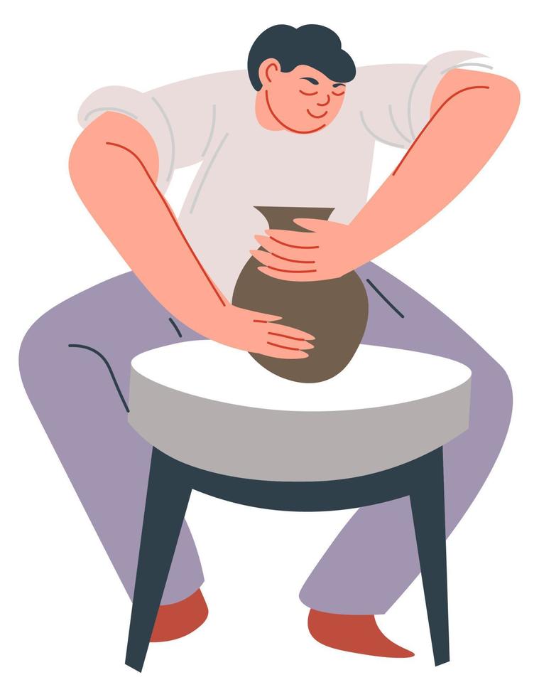 Man sculpting pot, pottery hobby or classes study vector