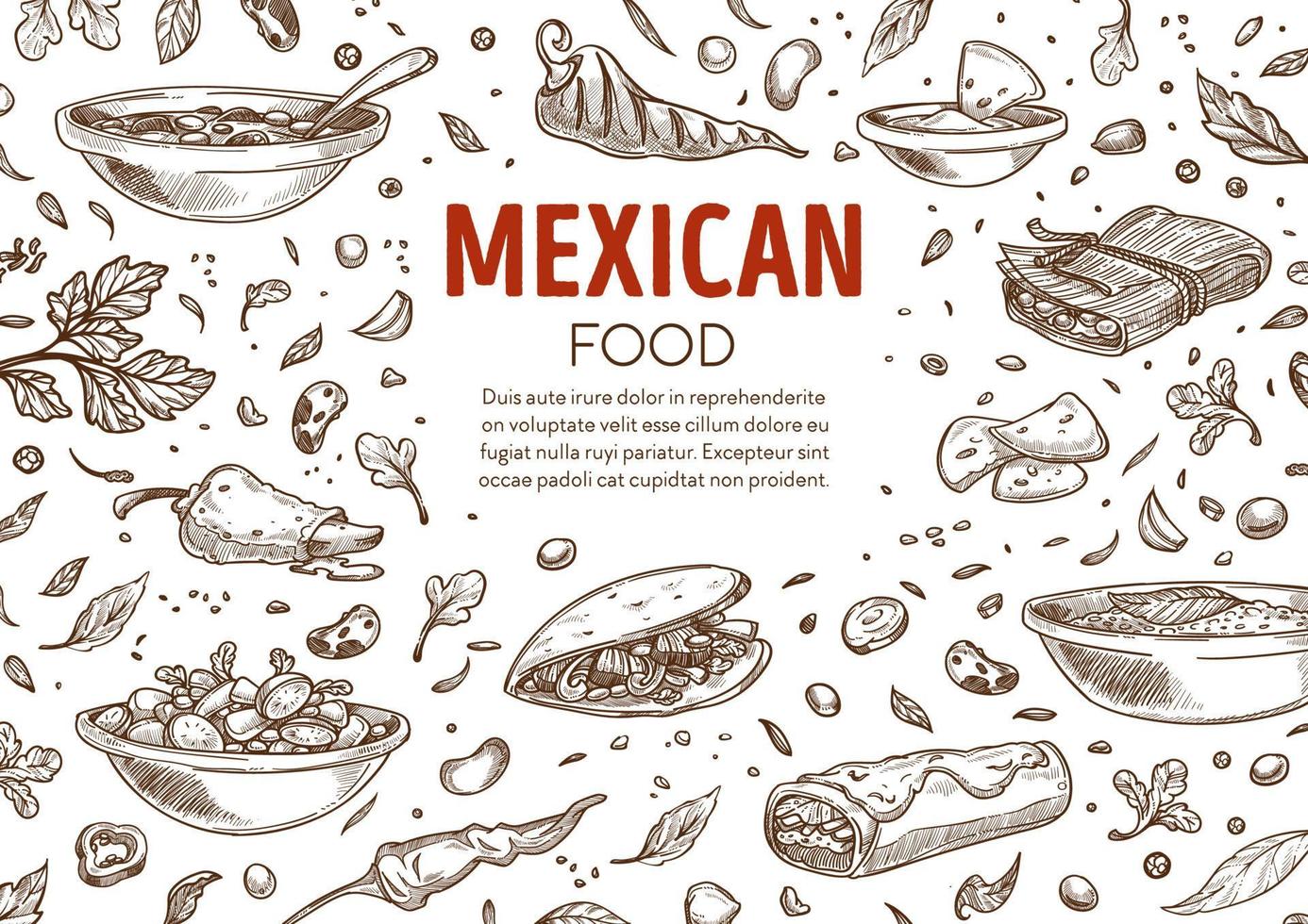 Mexican traditional food and dishes menu vector