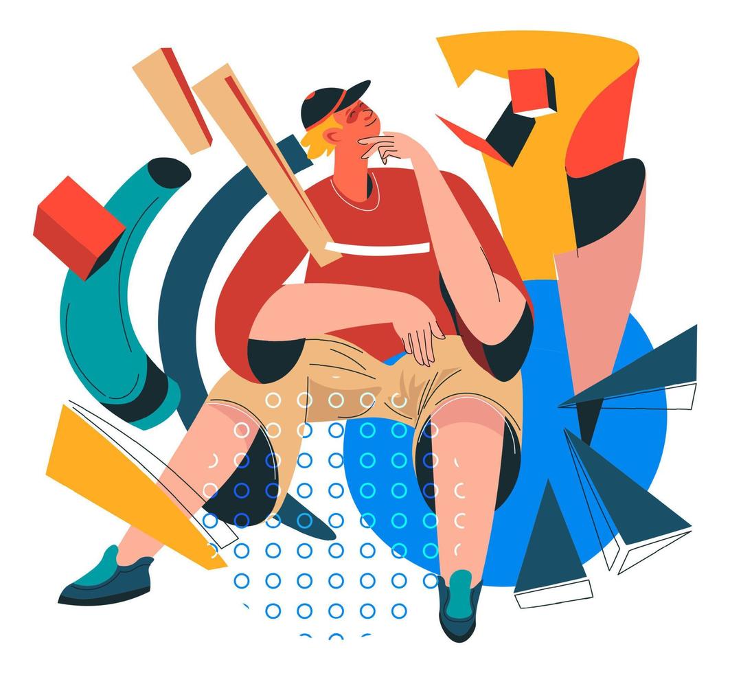 Abstract collage with thinking male character vector