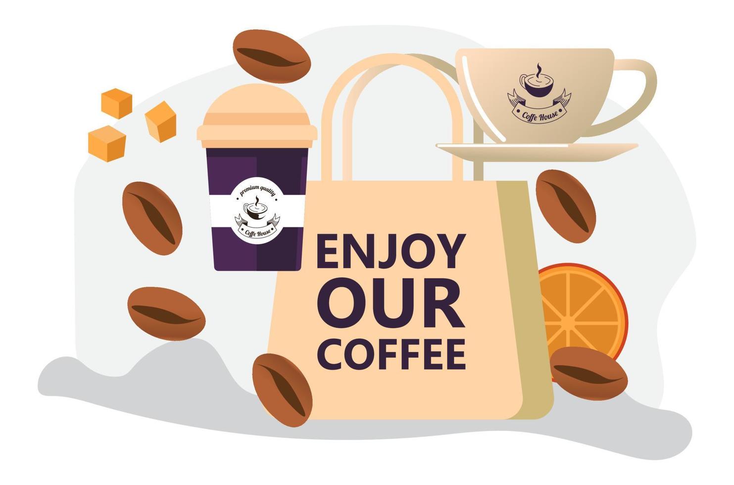 Enjoy our coffee, shop or house with beverages vector