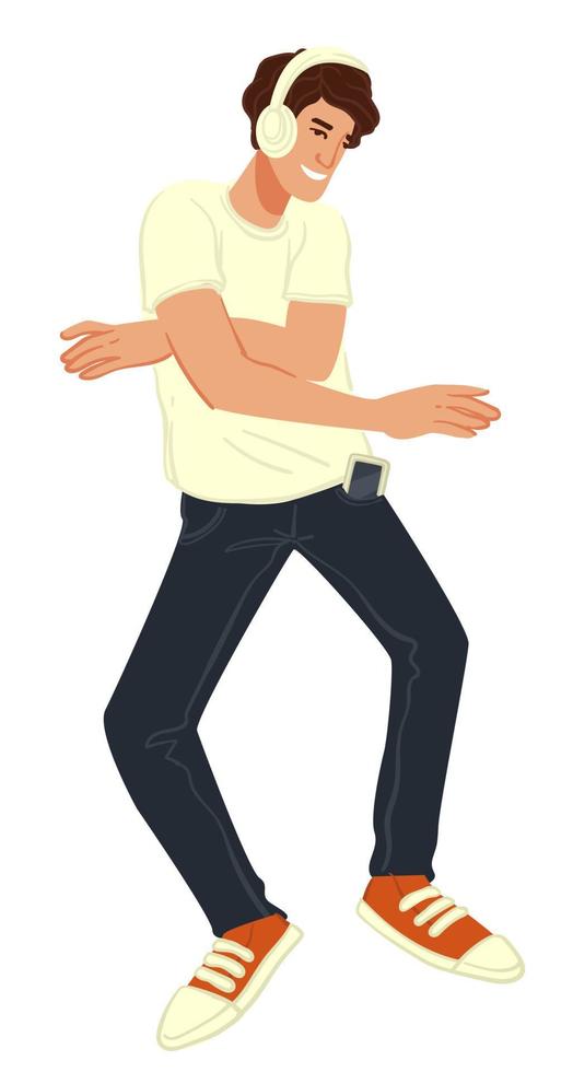 Dancing man listening to music from headphones vector