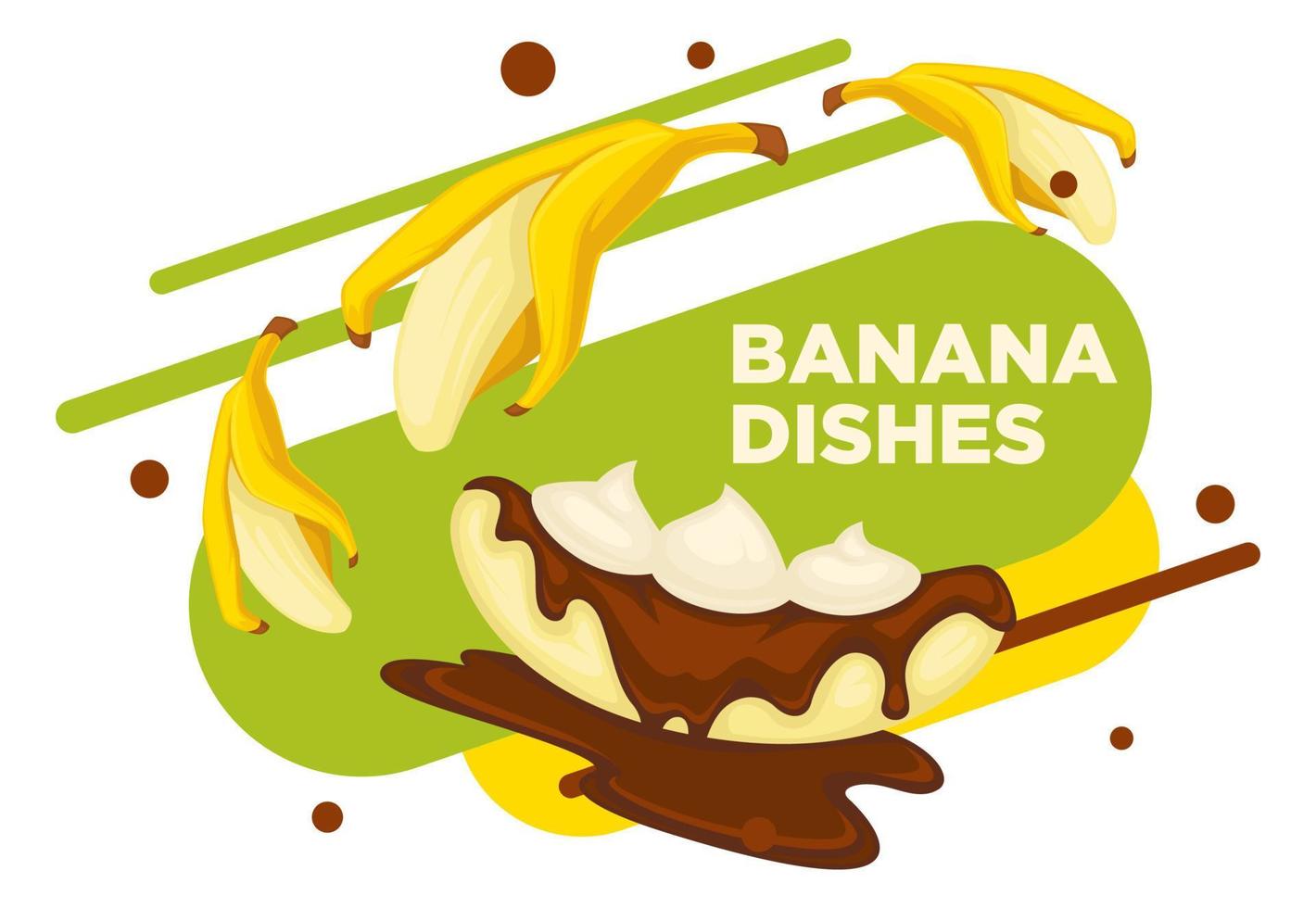 Banana dishes, chocolate and creamy mousse dessert vector