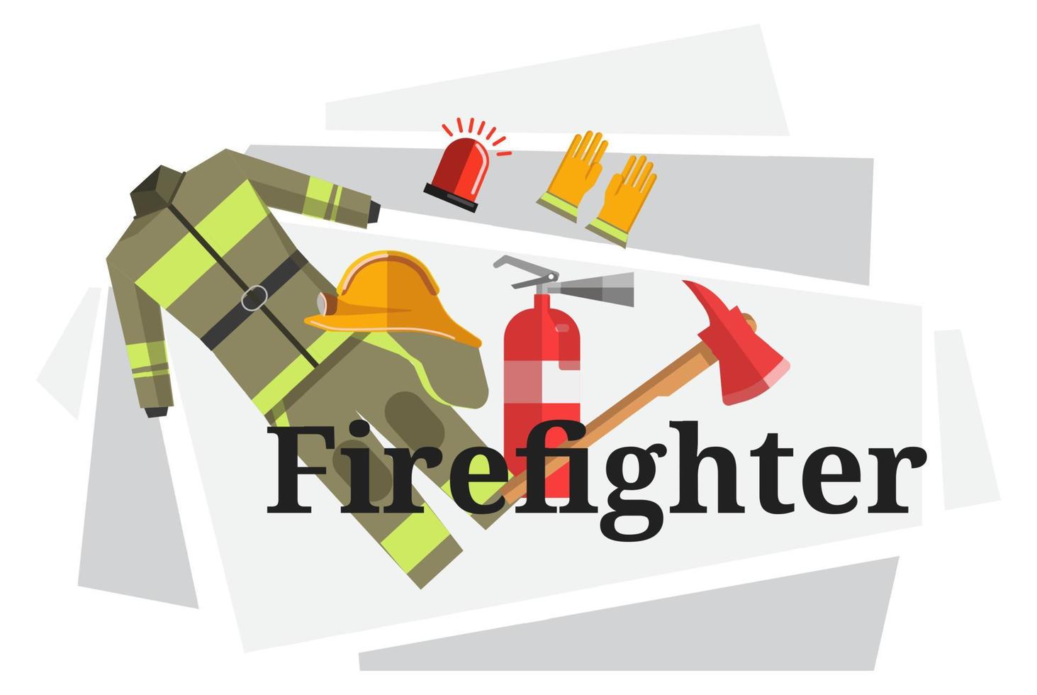 Firefighter emergency service for putting out fire vector