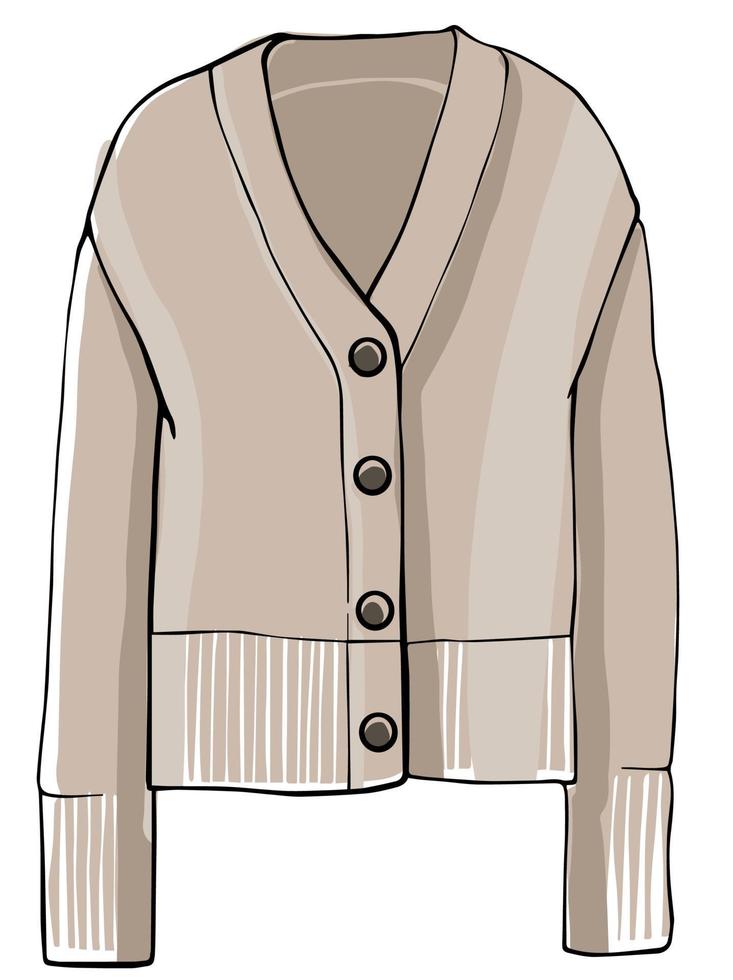 Sweater with buttons and sleeves, knitwear clothes vector