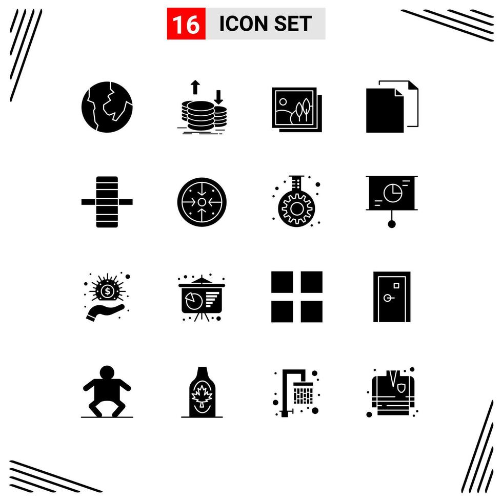 Modern Set of 16 Solid Glyphs Pictograph of side edge gallery file document Editable Vector Design Elements