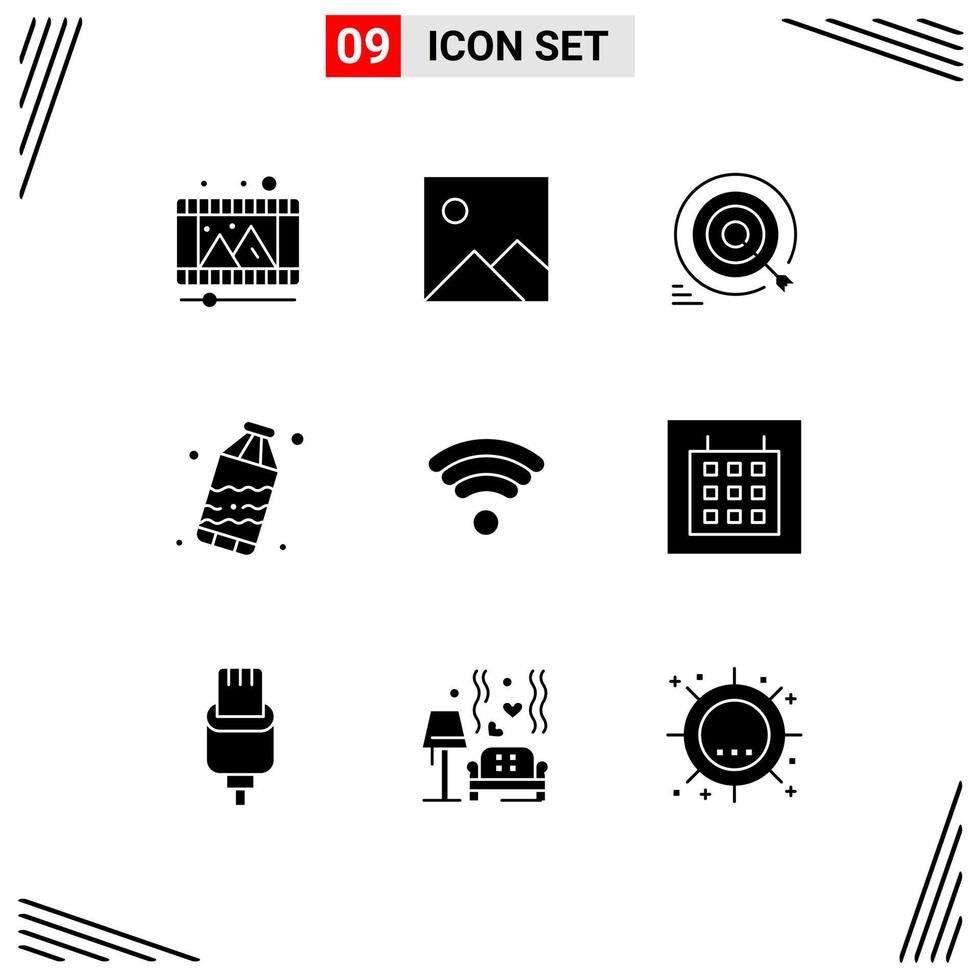 9 Universal Solid Glyphs Set for Web and Mobile Applications wireless technology goal water pollution Editable Vector Design Elements