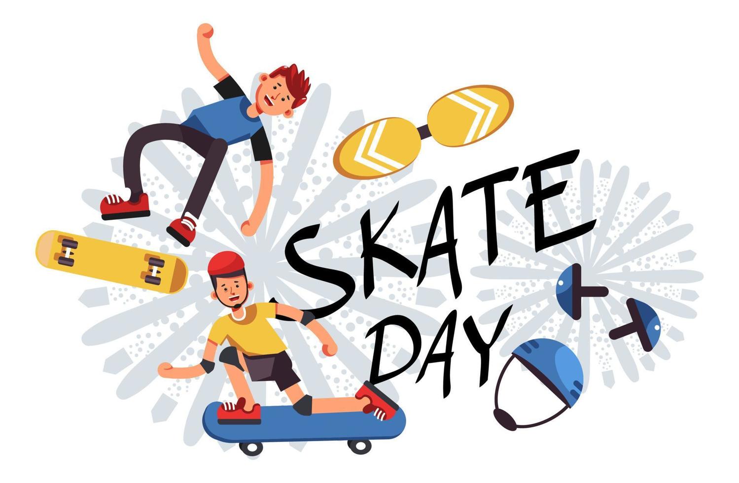 día de patinaje, preadolescentes mostrando trucos a bordo vector