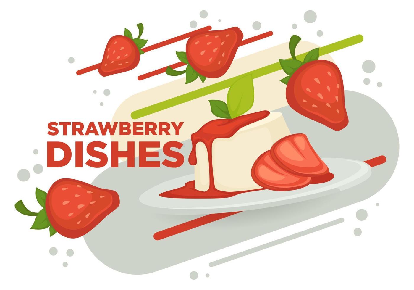 Strawberry dishes dessert with fresh berries jam vector