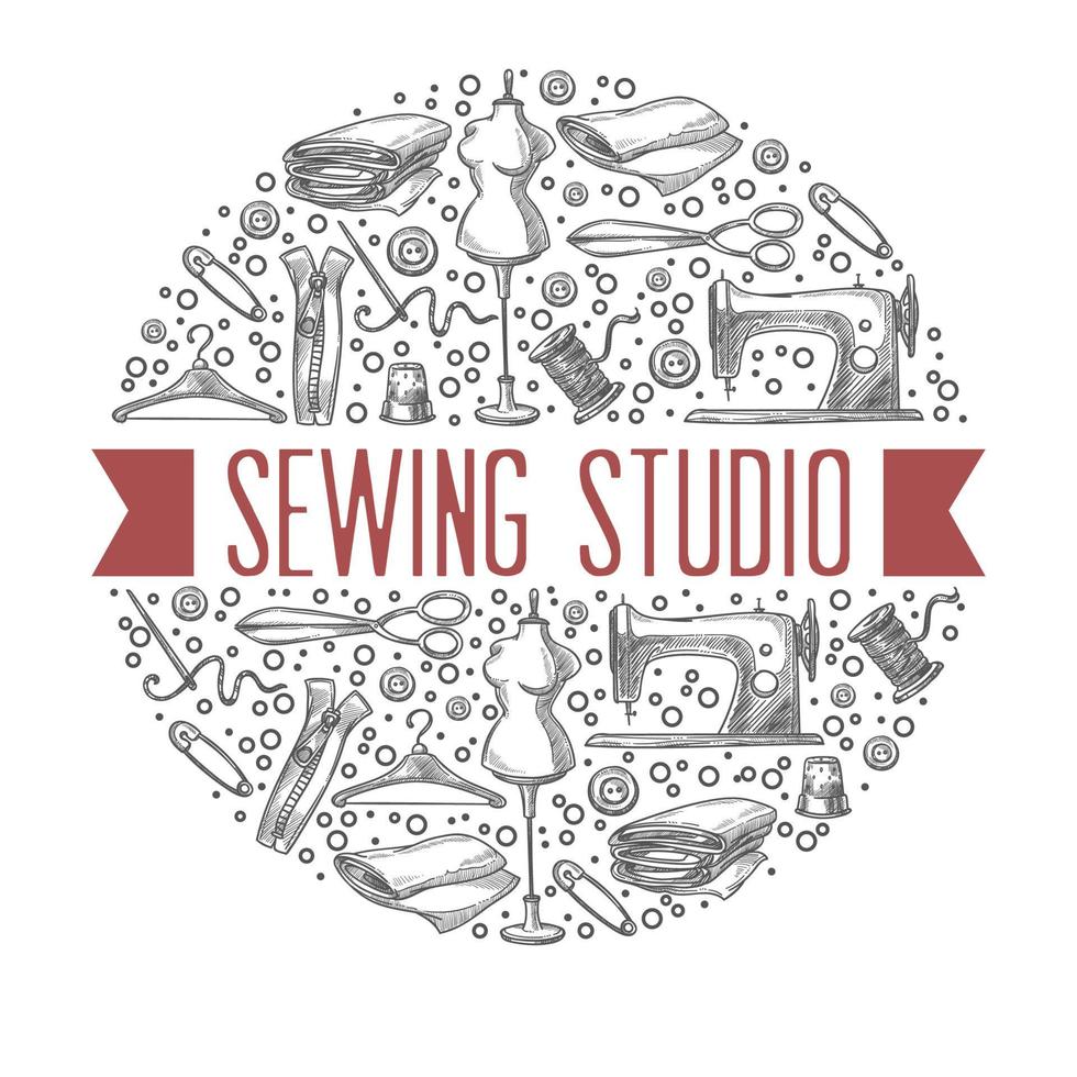 Sewing studio, atelier giving master class lessons vector