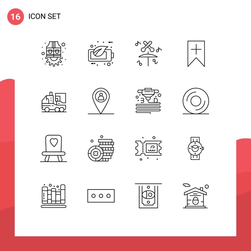 Mobile Interface Outline Set of 16 Pictograms of digital artificial drum user plus Editable Vector Design Elements