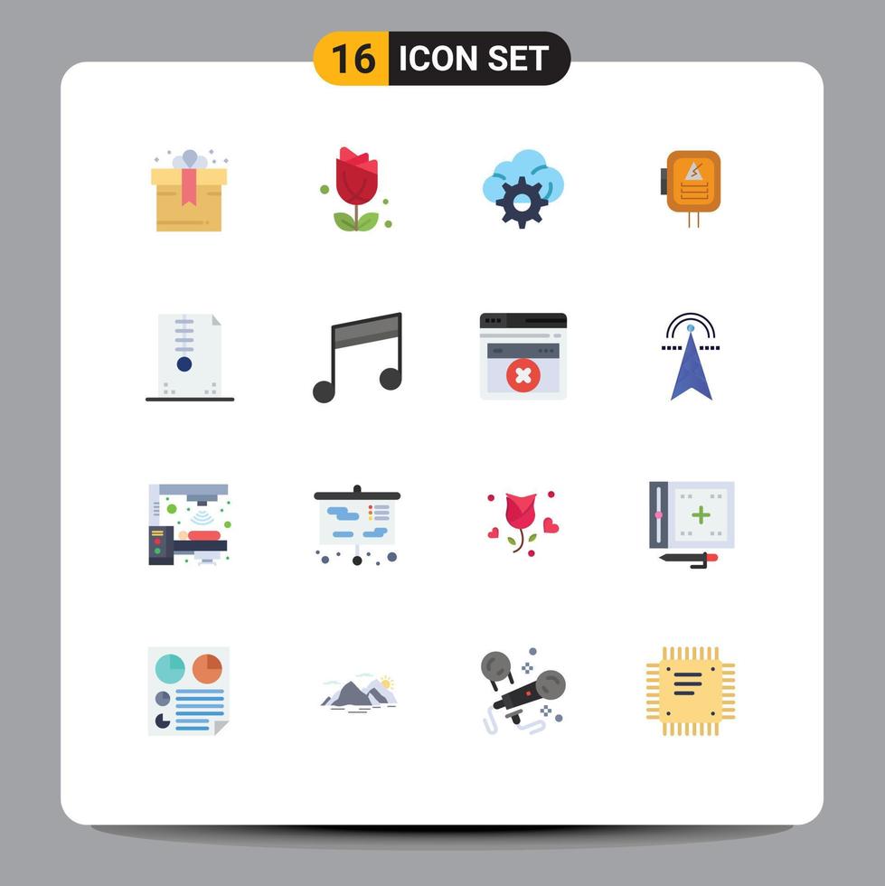 Modern Set of 16 Flat Colors Pictograph of design archive file gear archive power Editable Pack of Creative Vector Design Elements