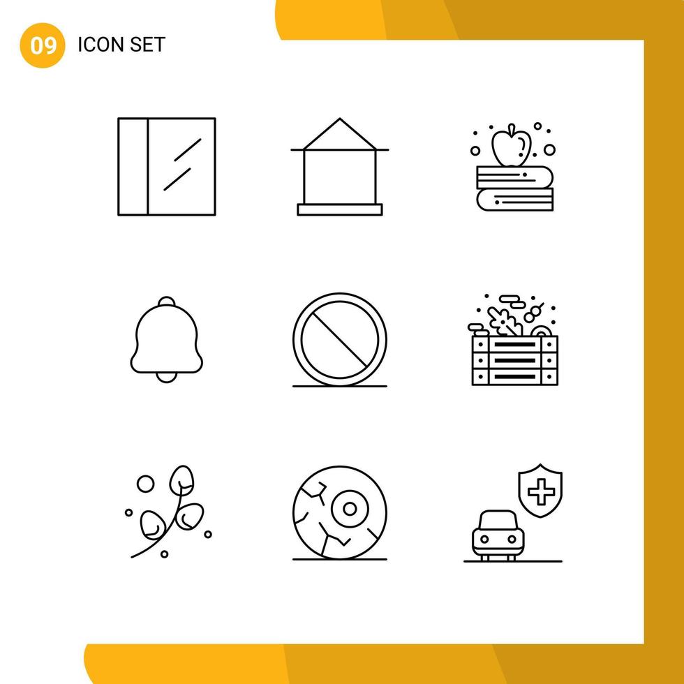 paquete de esquema de 9 símbolos universales de stop cancel apple en elementos de diseño de vector editables de notificación de bloque de libro