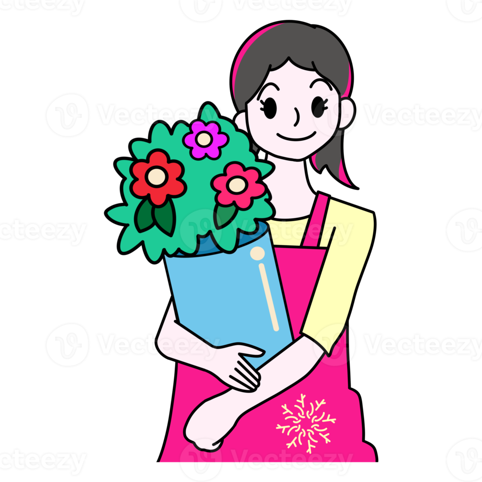 cute girl flower shop owner png