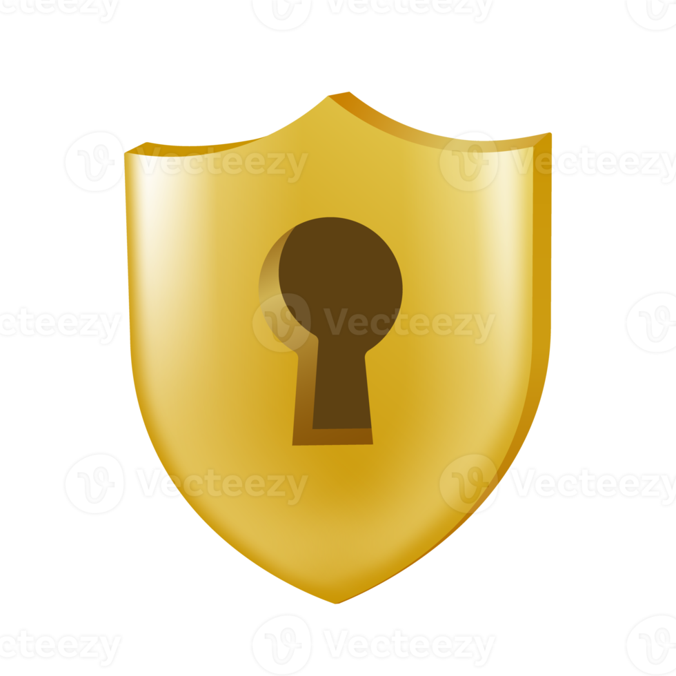 Golden shield with a keyhole in the middle png