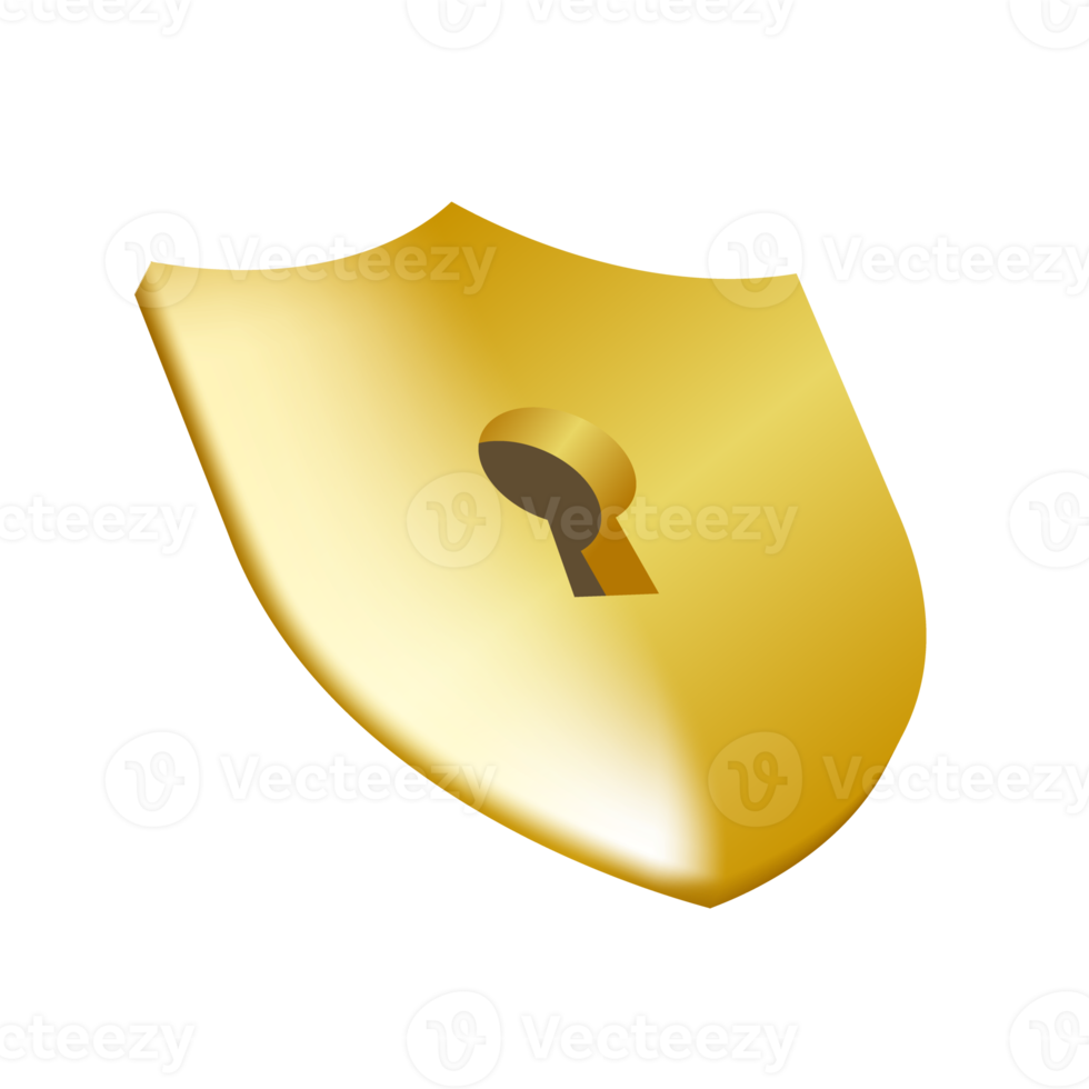 Golden shield with a keyhole in the middle png