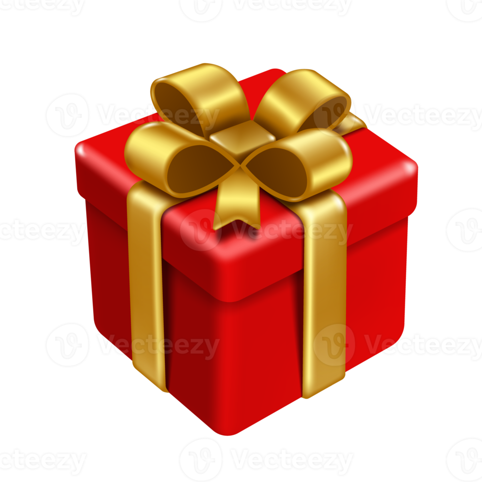 A red gift box tied with a gold ribbon. png