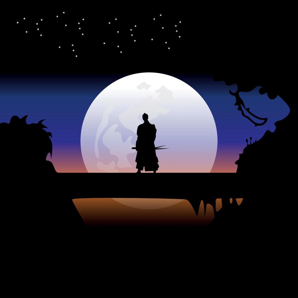 Samurai training at night on a full moon vector