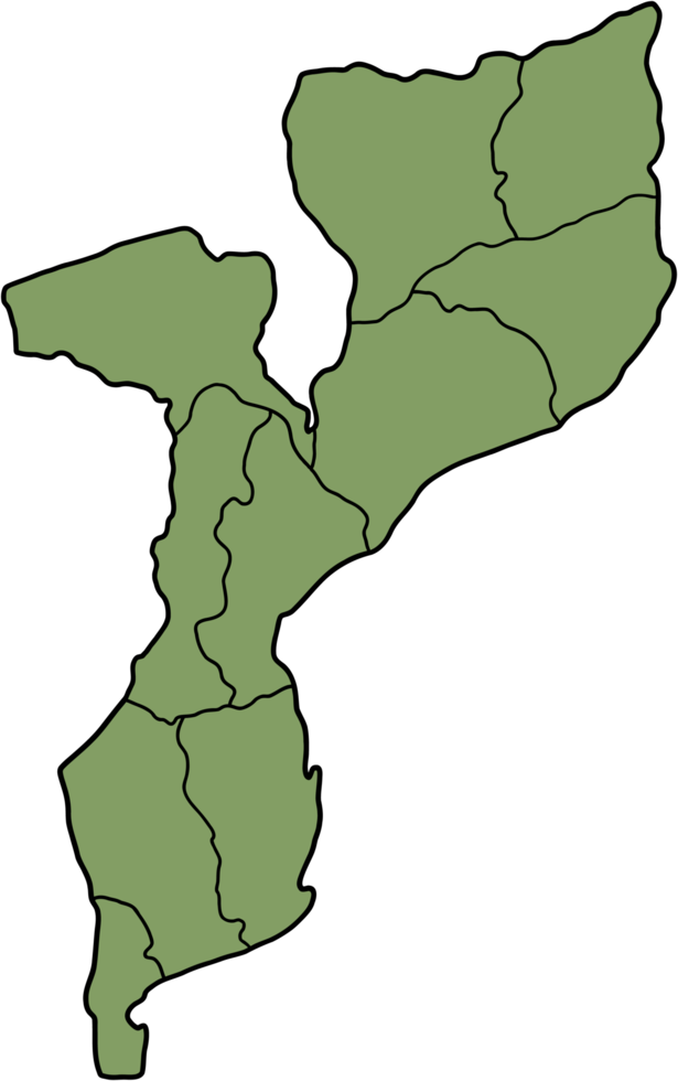 doodle dessin à main levée de la carte du mozambique. png